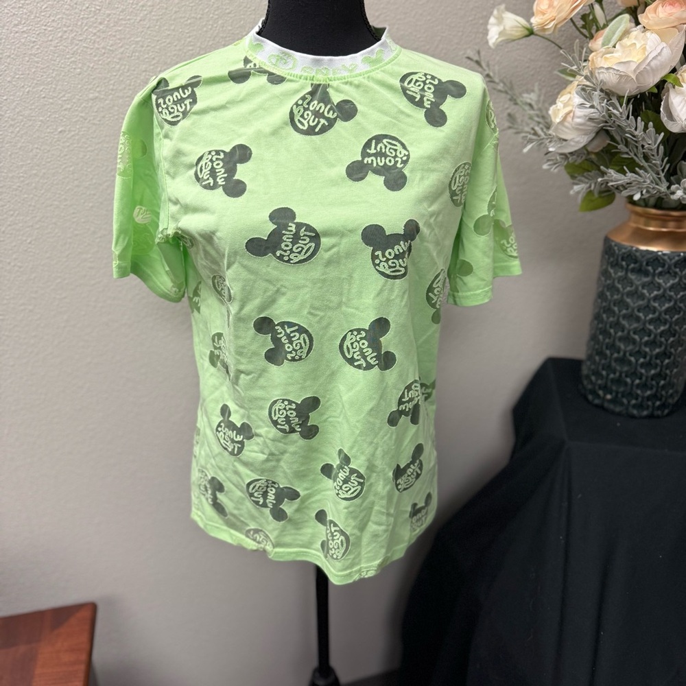 Disney Parks Neon Green Mickey "Zone Out" Tee – Size Unknown